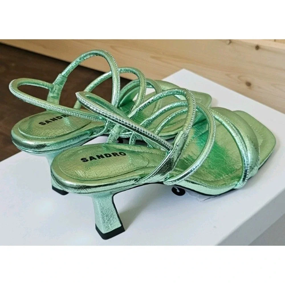 SANDRO Women's Noelis‎ Metallic Pale Green Slingback Heeled Sandals. Size 36